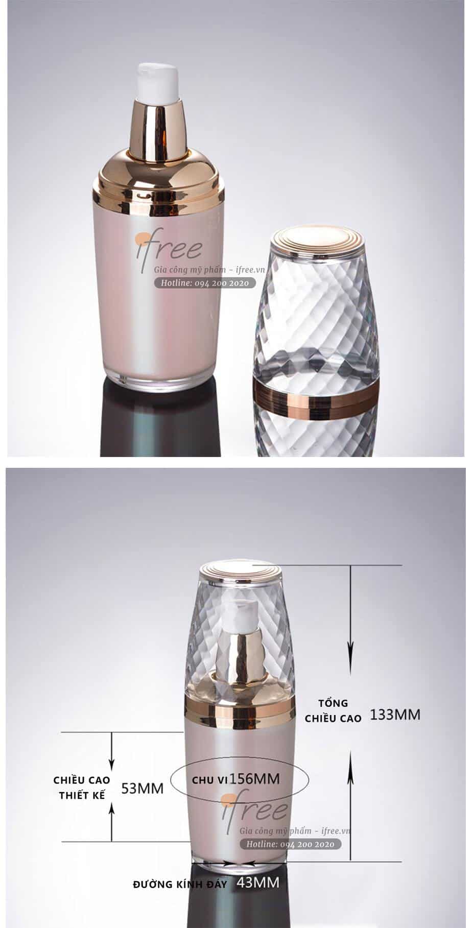 Mẫu chai lọ mỹ phẩm cao cấp dạng chai Acrylic hồng - VN0001 6 Thiết kế và kích thước Mẫu chai lọ mỹ phẩm cao cấp dạng chai Acrylic hồng - VN0001