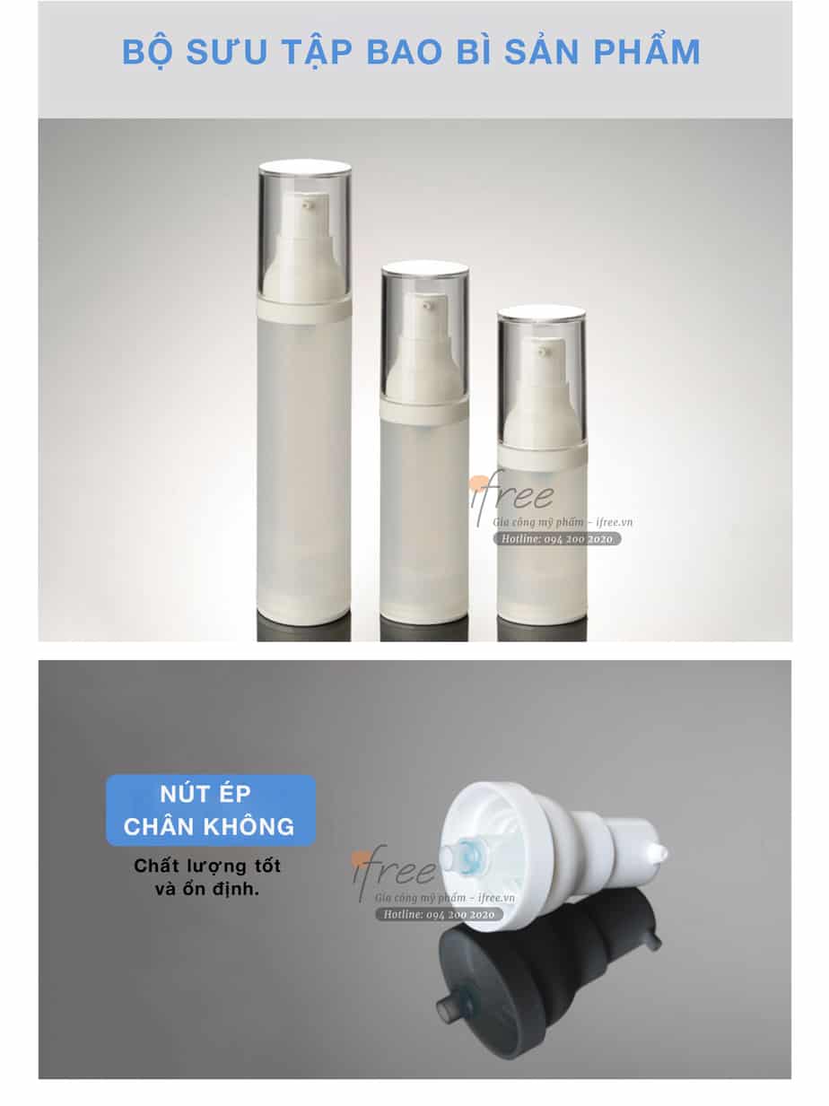 Chai chân không phun mờ CK002 9 Chai chân không phun mờ CK002 có Nút ép chân không làm từ chất liệu cao cấp với chất lượng ổn định.