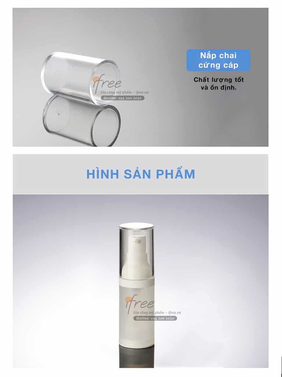 Chai chân không phun mờ CK002 có Nắp chai làm bằng chất liệu nhựa cao cấp màu trong có chất lượng tốt và ổn định, bảo quản đầu xịt/phun.