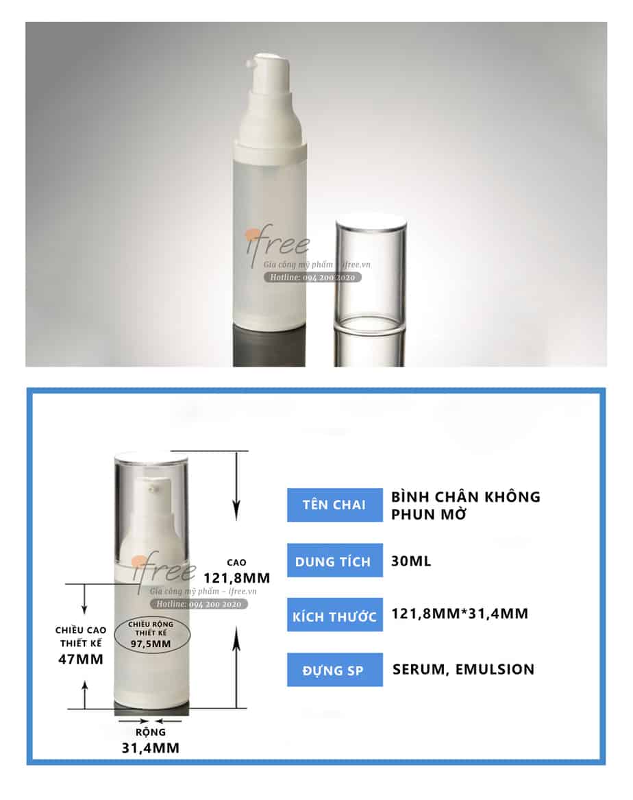 Chai chân không phun mờ CK002 8 kích thước Chai chân không phun mờ CK002 của IFREE