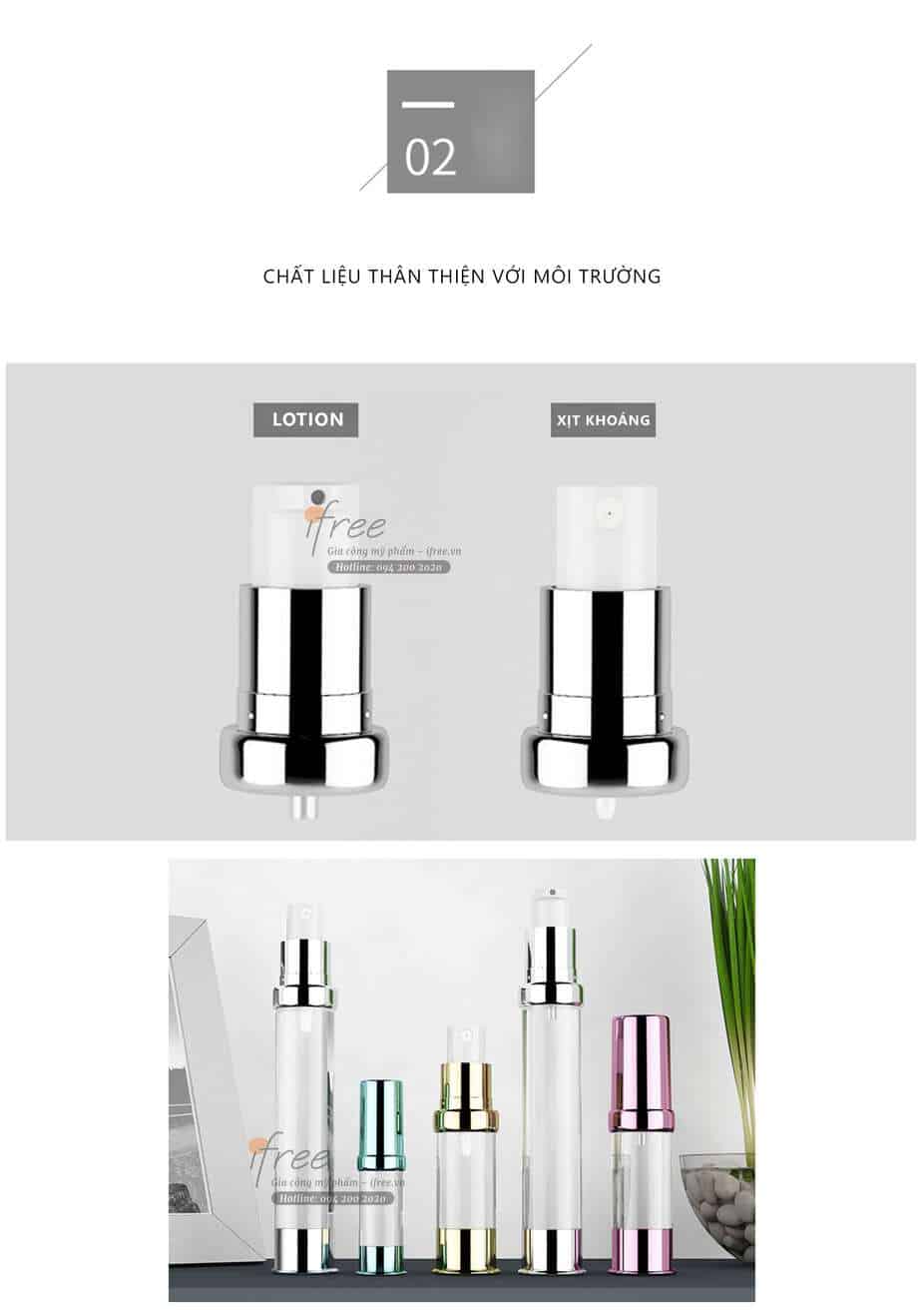 chai chân không nắp bạc 7 thân thiện với môi trường, chứa kem dưỡng da, lotion, xịt khoáng