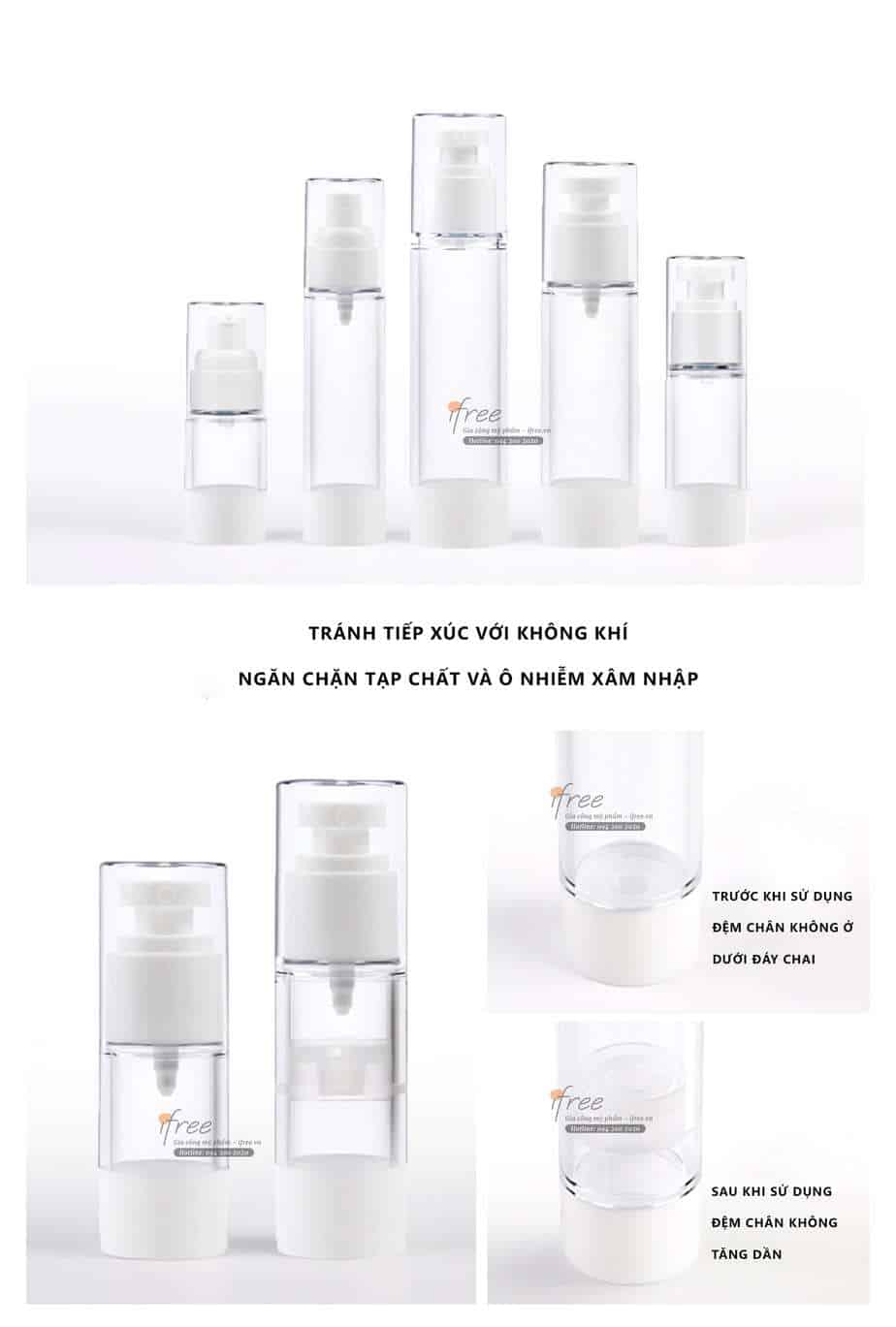 Vỏ chai chân không phun sương CK004 10 Vỏ chai chân không phun sương CK004 có đệm chân không ở dưới đáy chai, sau khi sử dụng đệm chân không tăng dần lên.