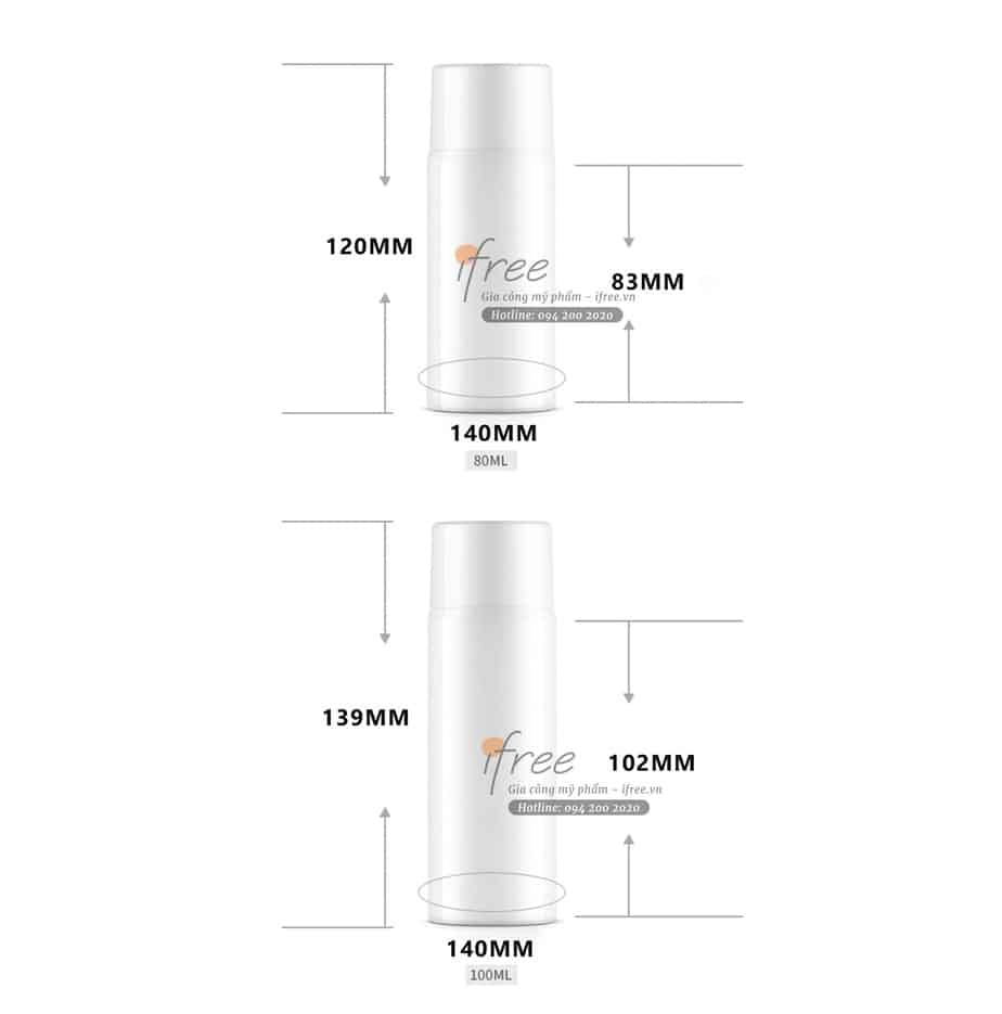 Chai chân không vòi nhấn CK0007 7 Kích thước Chai chân không vòi nhấn có dung tích 80ml/ 100ml/