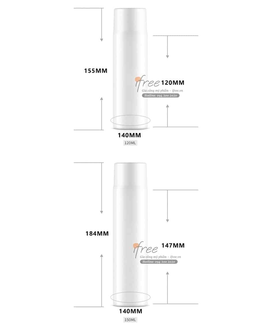 Chai chân không vòi nhấn CK0007 8 Kích thước Chai chân không vòi nhấn có dung tích 120ml/ 150ml/