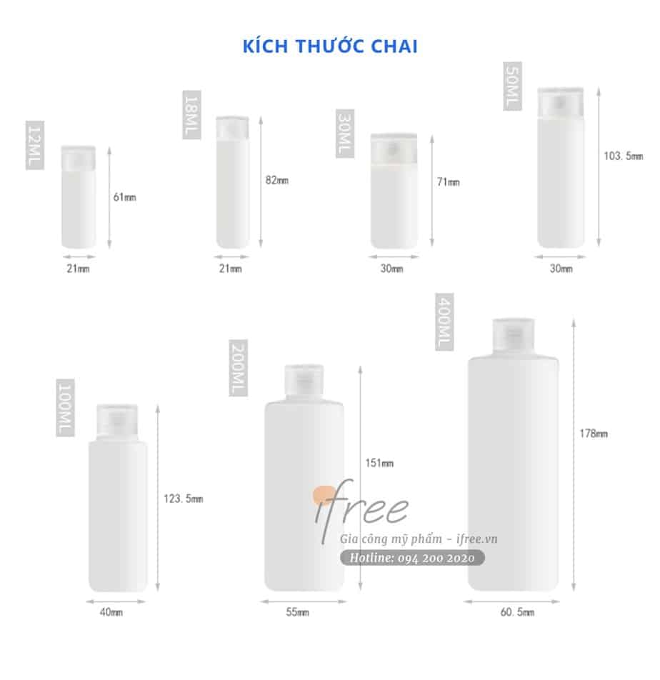 Kích thước - size của Chai PE dạng bóp chứa mỹ phẩm - DN0002

Chai PE dạng bóp chứa mỹ phẩm - DN0002 được các chuyên gia thiết kế bao bì mỹ phẩm của IFREE tạo ra phù hợp với nhu cầu chứa mỹ phẩm ( Xịt khoáng | Xịt khử mùi) thường dùng.

Chai 12ml: Cao 61mm x Đường kính đáy 21mm.

Chai 18ml: Cao 82mm x Đường kính đáy 21mm.

Chai 30ml: Cao 71mm x Đường kính đáy 30mm.

Chai 50ml: Cao 103,5mm x Đường kính đáy 30mm.

Chai 100ml: Cao 123,5mm x Đường kính đáy 40mm.

Chai 200ml: Cao 151mm x Đường kính đáy 55mm.

Chai 400ml: Cao 178mm x Đường kính đáy 60,5mm.