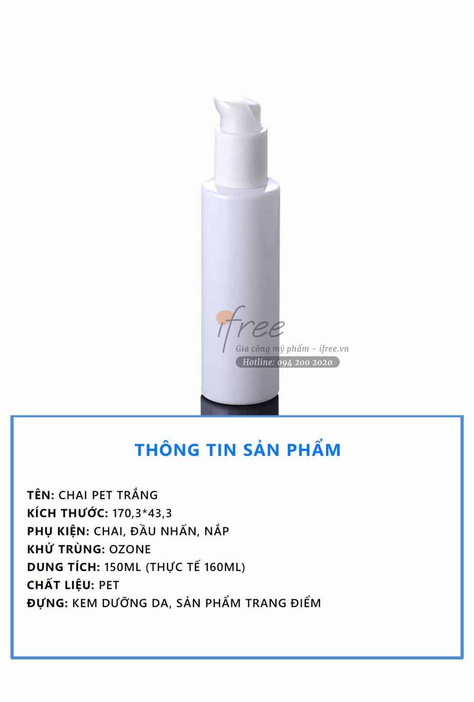 Chai lọ mỹ phẩm loại chai nhựa PET trắng 150ml chứa sữa rửa mặt VN0006 6 kích thước Chai lọ mỹ phẩm loại chai nhựa PET trắng 150ml chứa sữa rửa mặt VN0006