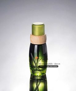 Mẫu chai lọ mỹ phẩm thủy tinh xanh lá nắp viền gỗ VN0007 6 serum xanh nắp viền gỗ