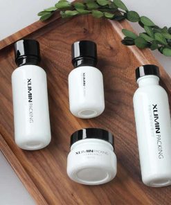 Set chai lọ mỹ phẩm thủy tinh trắng nắp đen