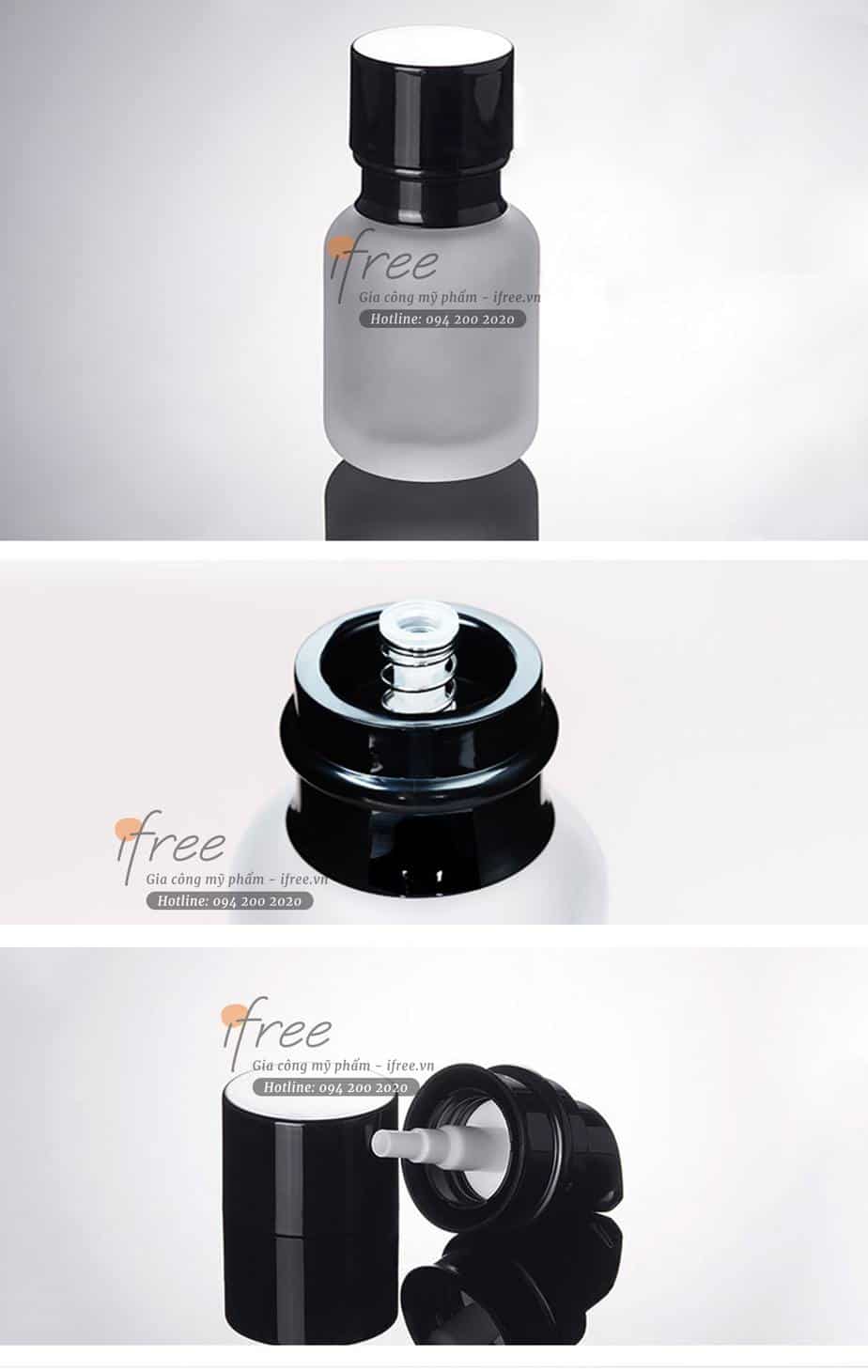 Set chai lọ mỹ phẩm thủy tinh trắng nắp đen 3 các dạng nắp của Set chai lọ mỹ phẩm thủy tinh trắng nắp đen - chai lọ mỹ phẩm IFREE -