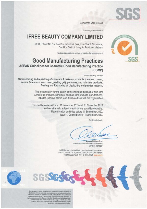 chứng nhận cGMP - Công ty IFREE Beauty lừa đảo chứng nhận cGMP - Công ty IFREE Beauty lừa đảo